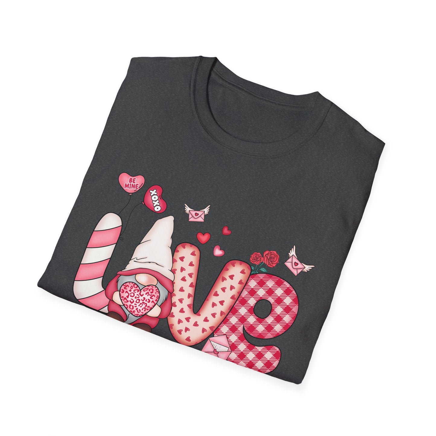 Charming Valentine's LOVE Gnome T-Shirt - Adorable Heart & Rose Tee for Her, Perfect Romantic Gift Idea