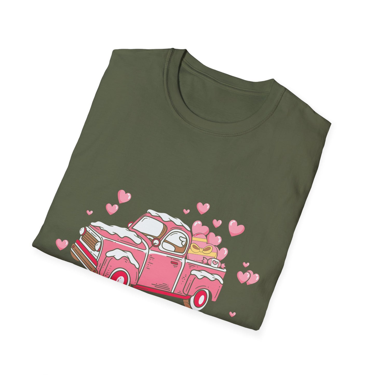 Adorable Pink Vintage Pickup Truck T-Shirt - Sweet Valentine's Day Hearts & Gifts Tee for Her | Charming Love Design