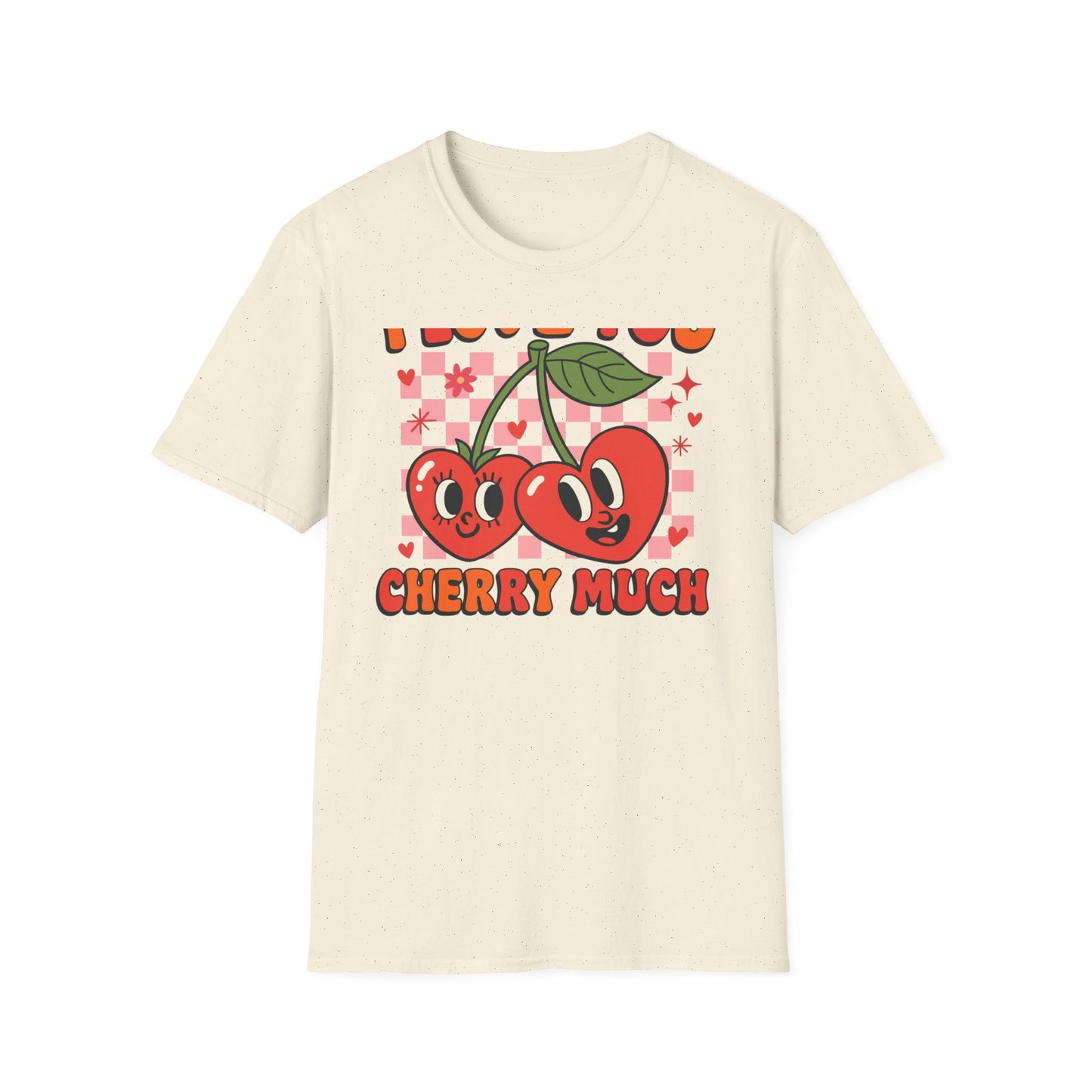 Adorable "I Love You Cherry Much" T-Shirt | Sweet Retro Heart Cherries & Groovy Checkered Love Pun Tee | Perfect Valentine's Day Gift