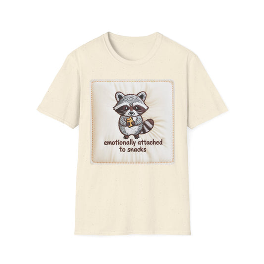 Adorable Raccoon Snack Lover T-Shirt | Funny Emotionally Attached to Snacks Tee | Ultimate Cozy Foodie Gift
