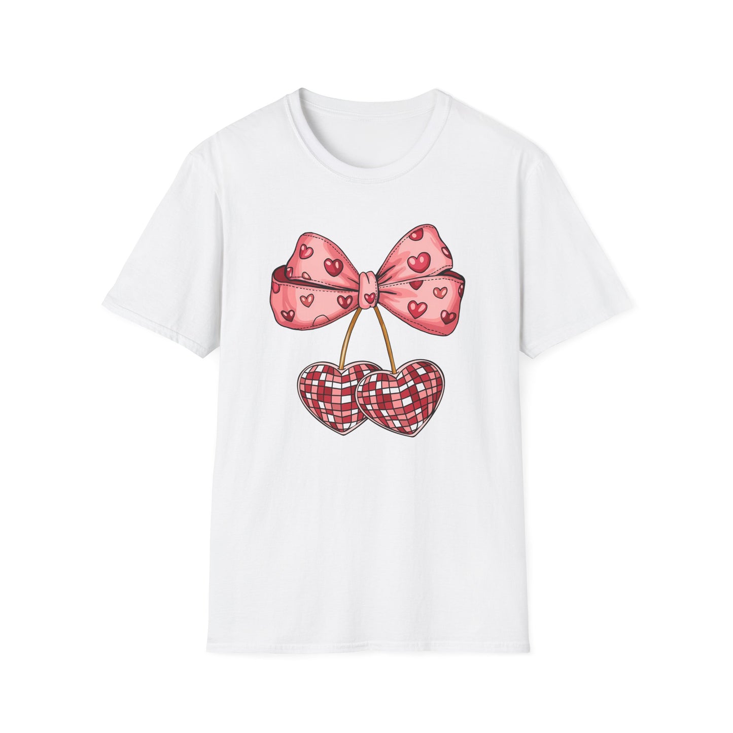Sweet Mosaic Heart & Pink Bow T-Shirt | Adorable Valentine's Day Gift for Her | Unique Love Design