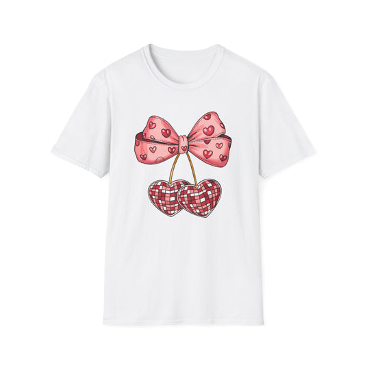 Sweet Mosaic Heart & Pink Bow T-Shirt | Adorable Valentine's Day Gift for Her | Unique Love Design