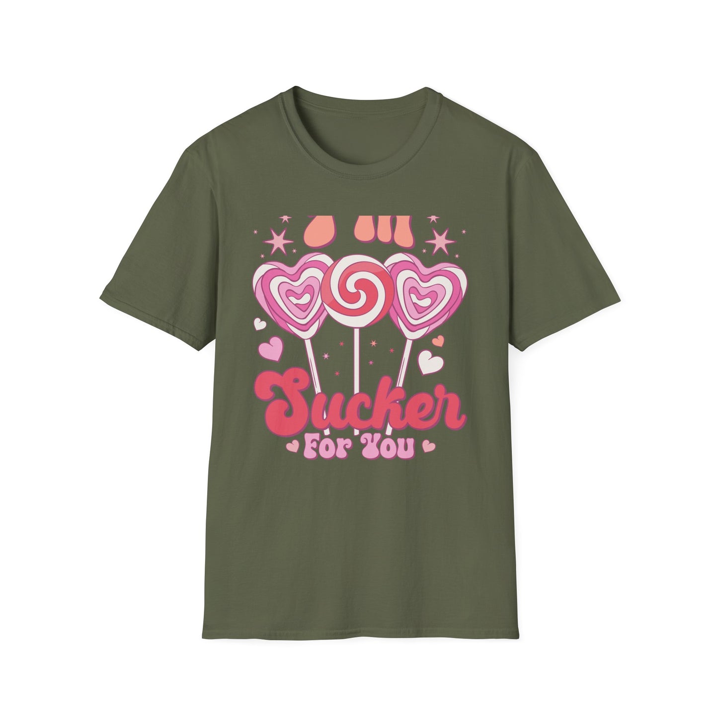 Groovy "I'm a Sucker For You" T-Shirt | Sweet Valentine's Day Love Tee | Retro Candy Heart & Lollipop Design