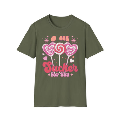 Groovy "I'm a Sucker For You" T-Shirt | Sweet Valentine's Day Love Tee | Retro Candy Heart & Lollipop Design
