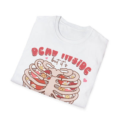 Trendy Dead Inside But Valentine's T-Shirt - Cute Goth Rib Cage Hearts & Daisies Tee | Unique Anti-VDay Humor Gift