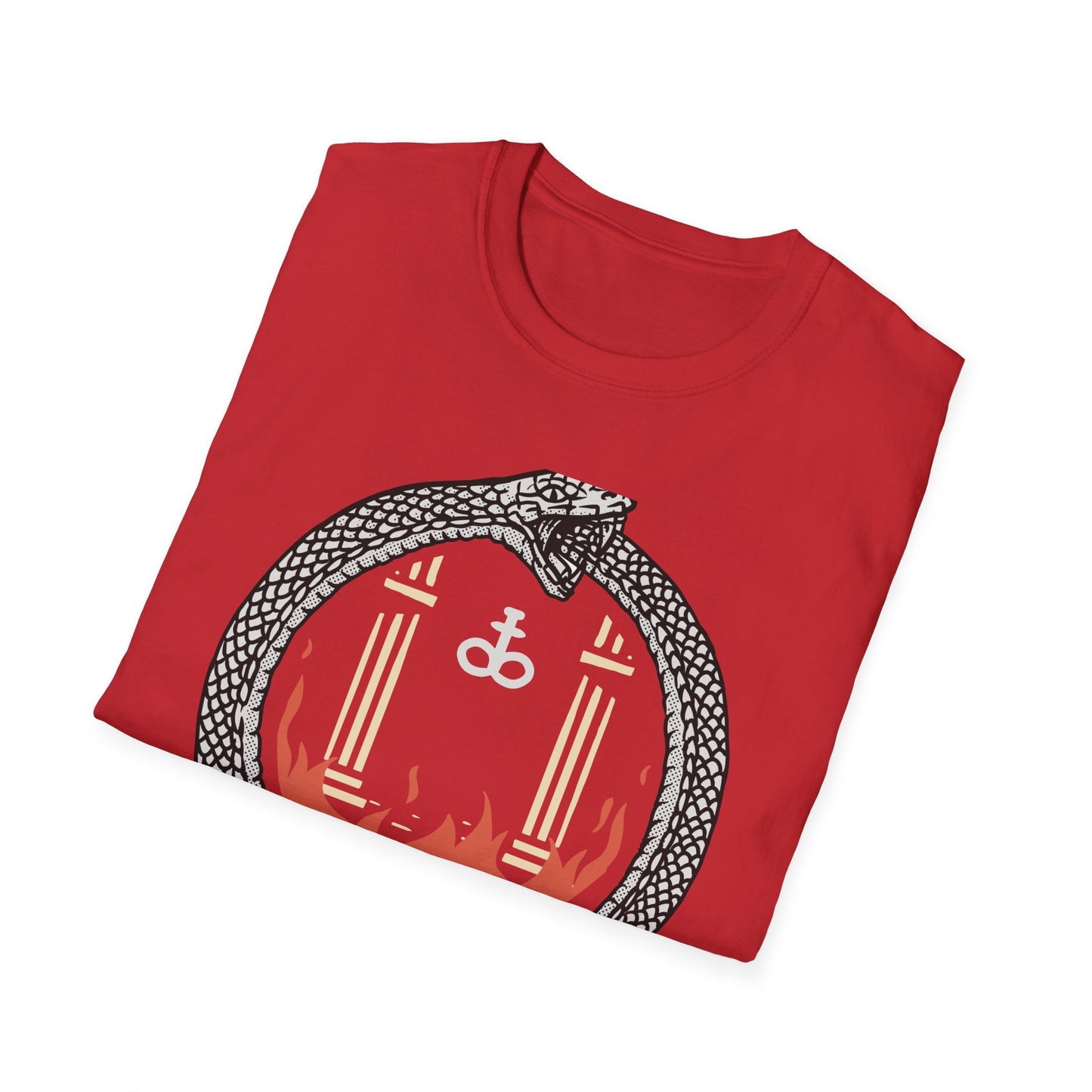 Unleash Your Inner Fire: Mystic Ouroboros & Leviathan Cross T-Shirt | Eternal Alchemy Symbol Tee