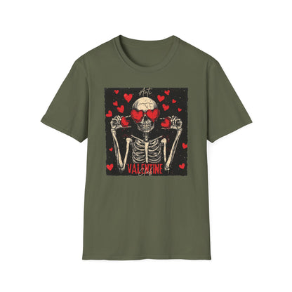 Anti Valentine Club Skeleton T-Shirt - Edgy Skull with Heart Sunglasses & Dripping Hearts | Grunge Anti-Love Tee