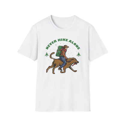 Never Hike Alone T-Shirt | Epic Hiker & Dog Lover Tee for Outdoor Adventures | Companion Goal Shirt Gift