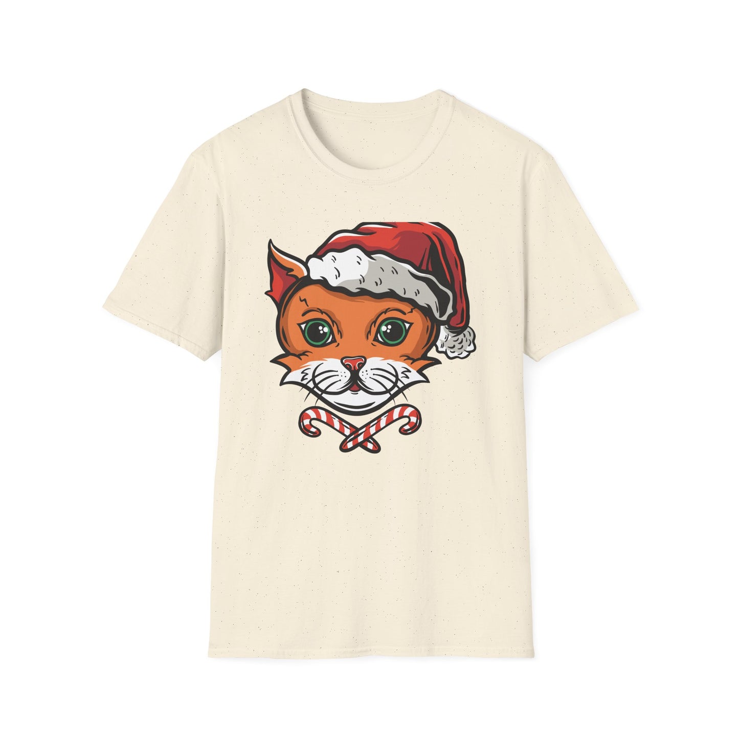 Festive Santa Cat T-Shirt with Candy Canes | Adorable Holiday Feline Tee | Purrfect Christmas Gift for Cat Lovers