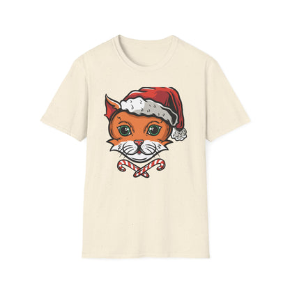Festive Santa Cat T-Shirt with Candy Canes | Adorable Holiday Feline Tee | Purrfect Christmas Gift for Cat Lovers