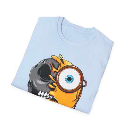 Edgy Half Skull Half Emoji T-Shirt | Unique Melting Monocle Face Tee | Awesome Duality Art for Bold Style