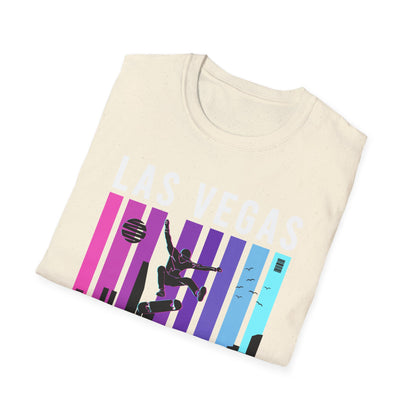 Dynamic Neon Skater T-Shirt | Urban City Skyline Streetwear Tee | Vibrant Skateboarding Style Apparel for All