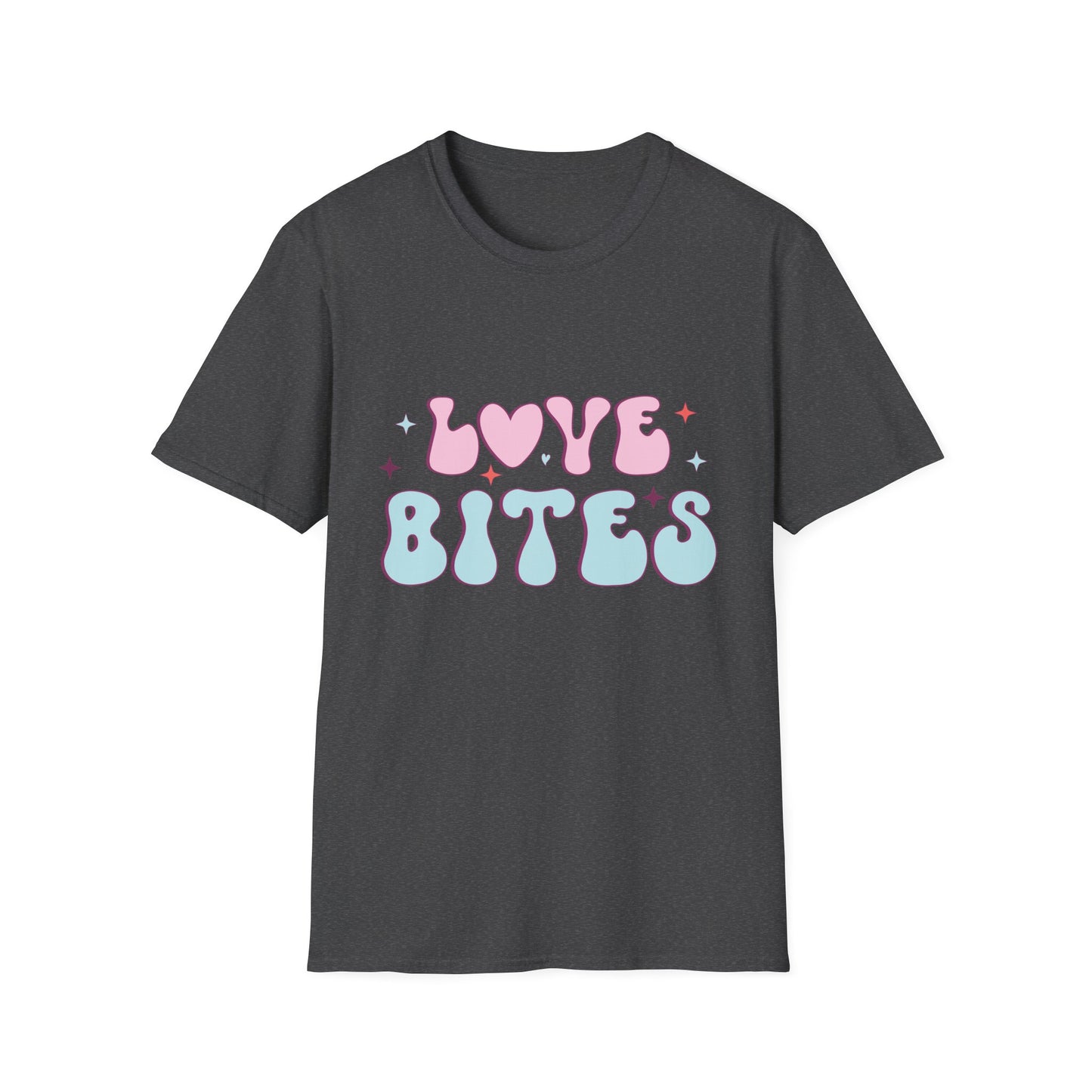 Trendy Love Bites T-Shirt | Groovy Retro Y2K Pink Blue Hearts & Stars Valentine's Day Tee | Adorable Aesthetic Top