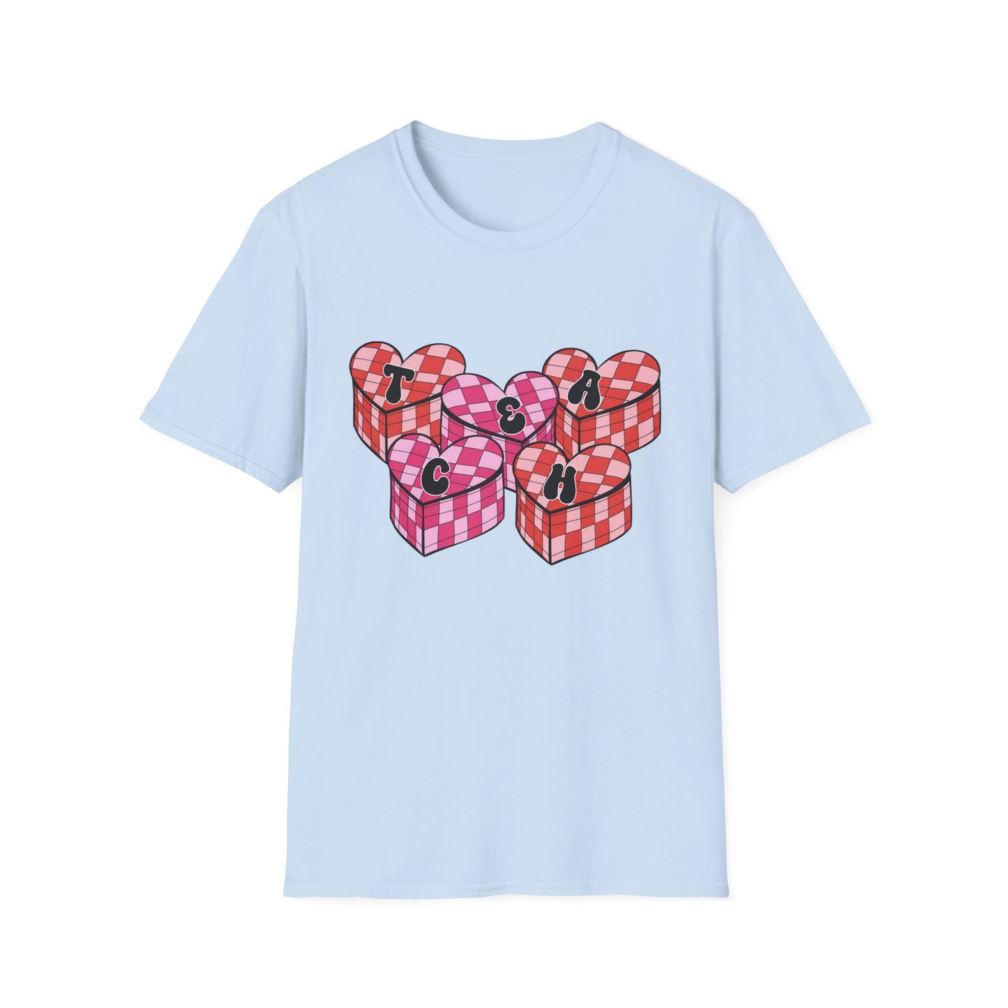 Heartfelt TEACH Hearts T-Shirt | Groovy Valentine's Gift for Educators | Trendy Teacher Appreciation Tee