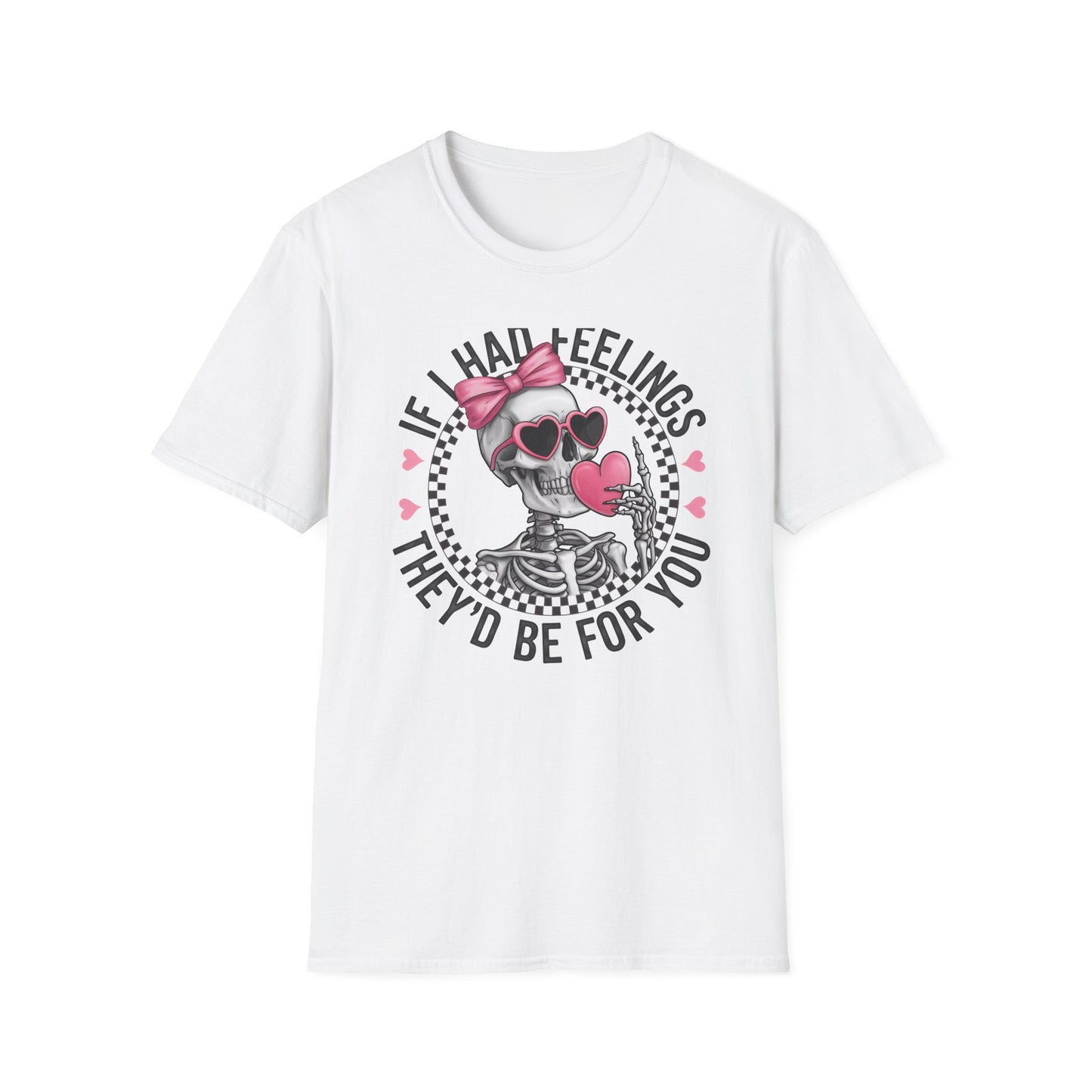 Sarcastic Skeleton Love T-Shirt | Edgy Pink Heart Sunglasses & Bow Graphic Tee | Funny Valentine's Day Gift for Her