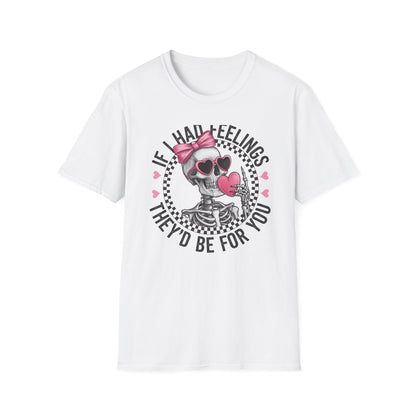 Sarcastic Skeleton Love T-Shirt | Edgy Pink Heart Sunglasses & Bow Graphic Tee | Funny Valentine's Day Gift for Her