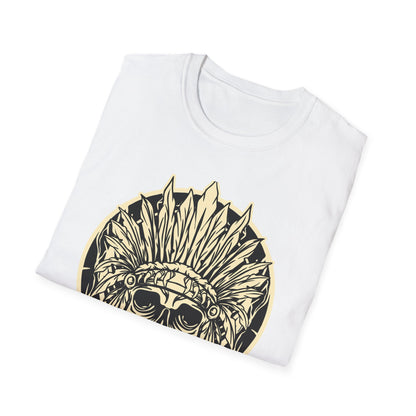 Striking Feather Headdress Skull T-Shirt | Mystic Tribal Warrior Graphic Tee | Bold Unique Apparel for Edgy Souls