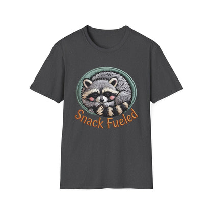 Adorable "Snack Fueled" Raccoon T-Shirt | Cozy Embroidered Look Tee | Ultimate Cute Animal & Snack Lover Gift!