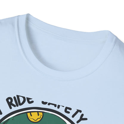 Vibrant Biker Girl Helmet T-Shirt | "Slow Ride Safety First" Retro Motorcycle Rider Tee for Women