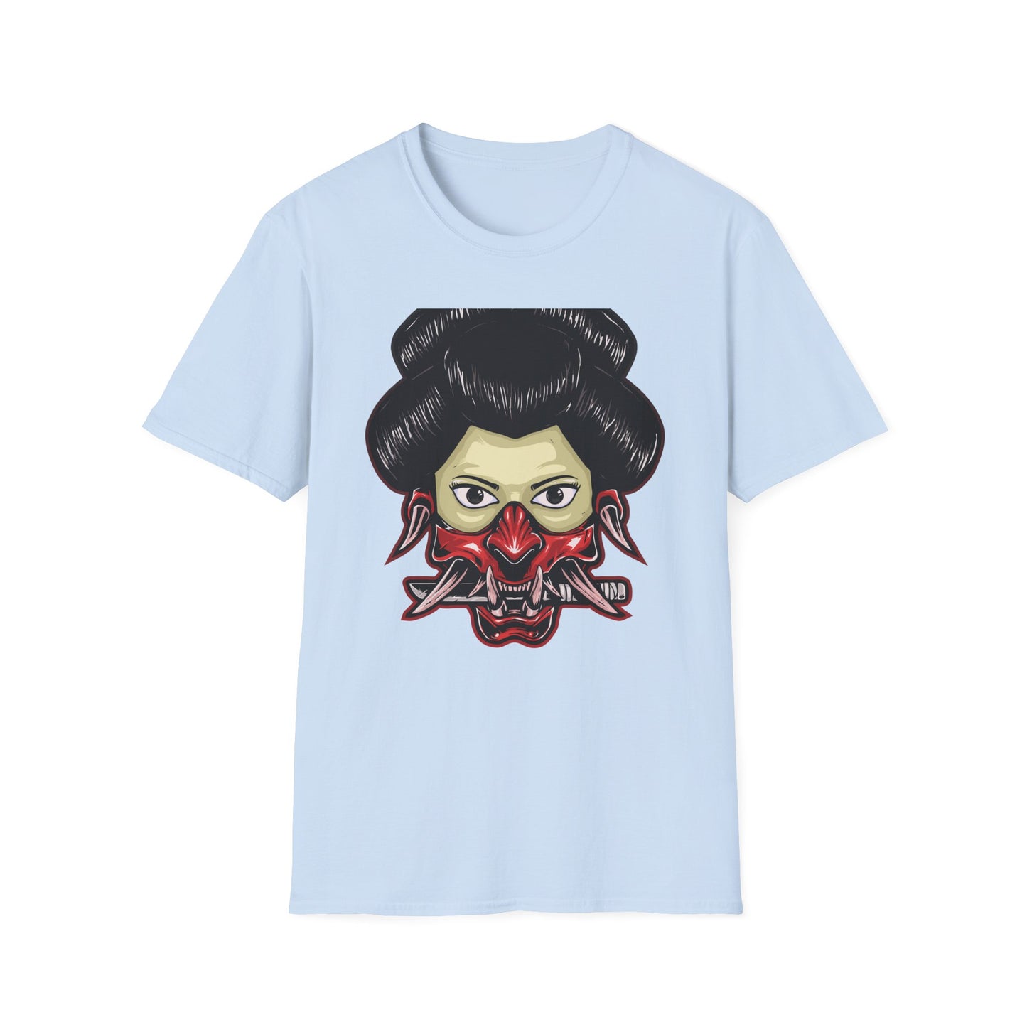 Fierce Hannya Mask T-Shirt | Striking Japanese Oni Demon Warrior Tee with Blade | Bold Traditional Art Statement Shirt