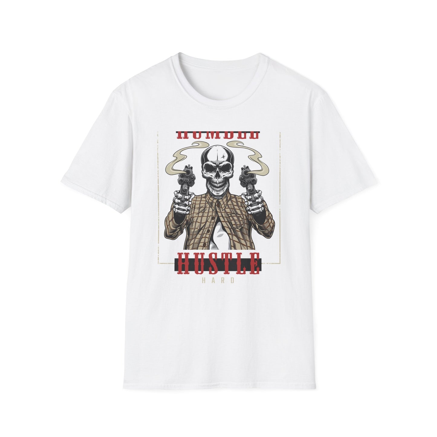 Stay Humble Hustle Hard Skull T-Shirt - Edgy Revolver Streetwear Tee for Men - Bold Urban Motivational Apparel