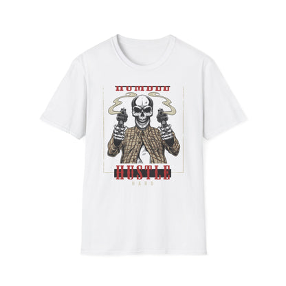 Stay Humble Hustle Hard Skull T-Shirt - Edgy Revolver Streetwear Tee for Men - Bold Urban Motivational Apparel
