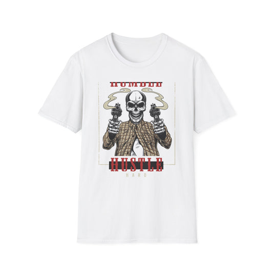 Stay Humble Hustle Hard Skull T-Shirt - Edgy Revolver Streetwear Tee for Men - Bold Urban Motivational Apparel