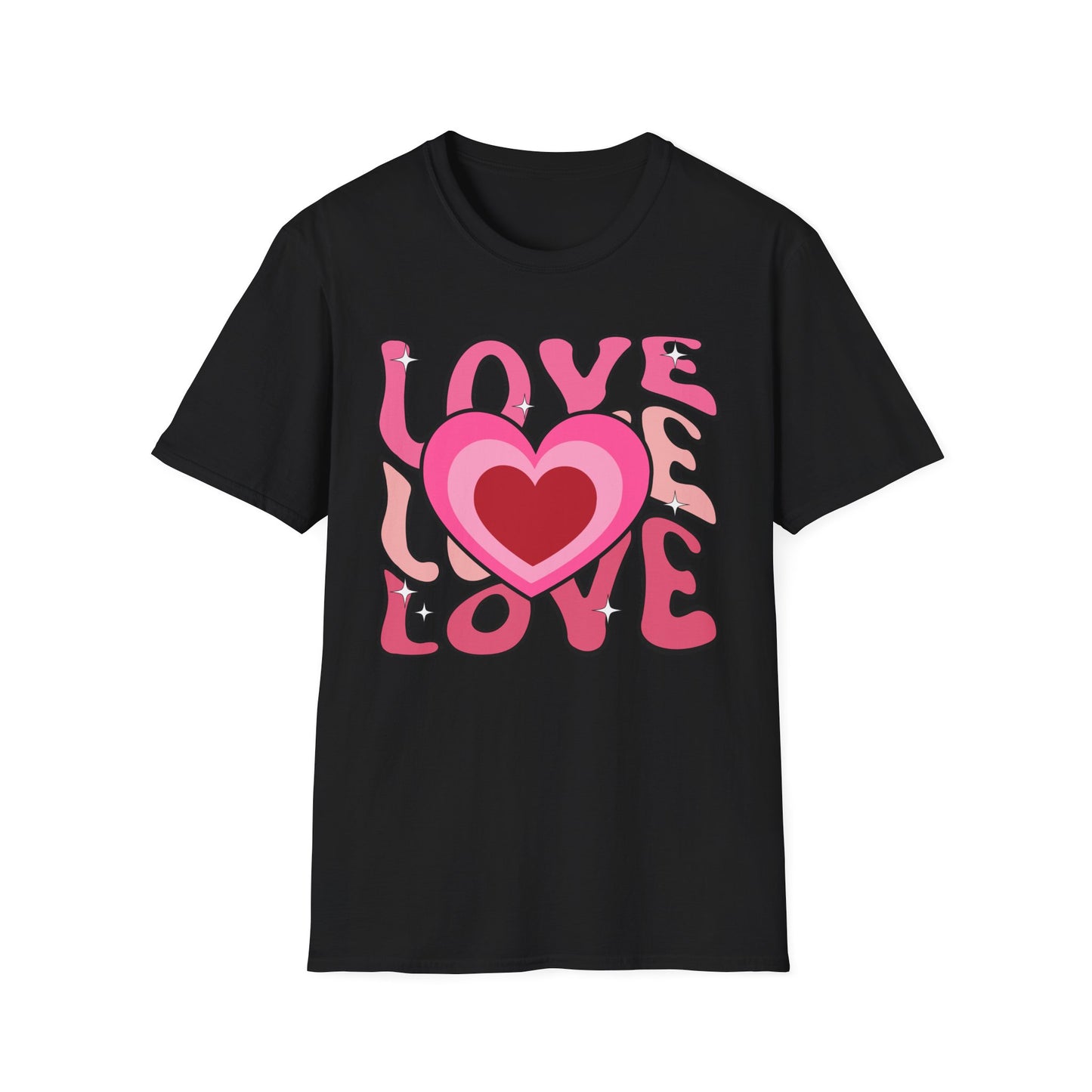 Groovy Pink Love Heart T-Shirt | Retro Y2K Sparkle Tee | Adorable Valentine's Day Gift for Her & Him