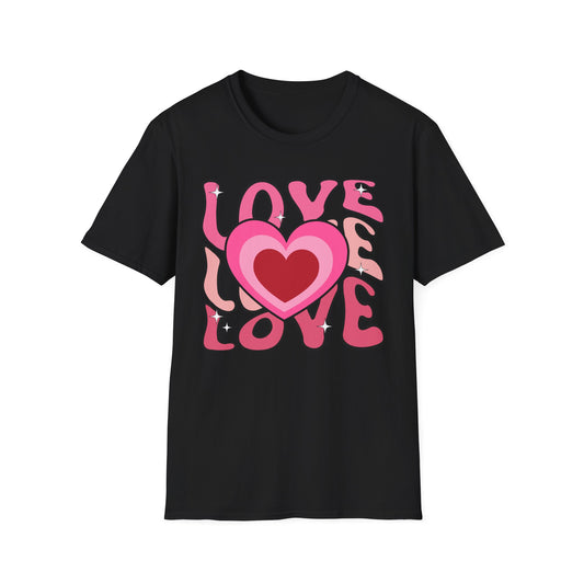 Groovy Pink Love Heart T-Shirt | Retro Y2K Sparkle Tee | Adorable Valentine's Day Gift for Her & Him