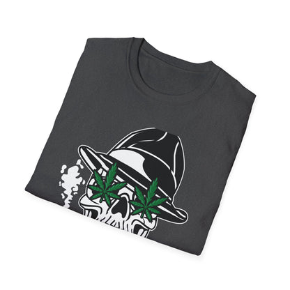 Dope Stoner Skull T-Shirt with Cannabis Leaves & Fedora Hat - Unique 420 Smoker Tee | Epic Pot Leaf Design Apparel
