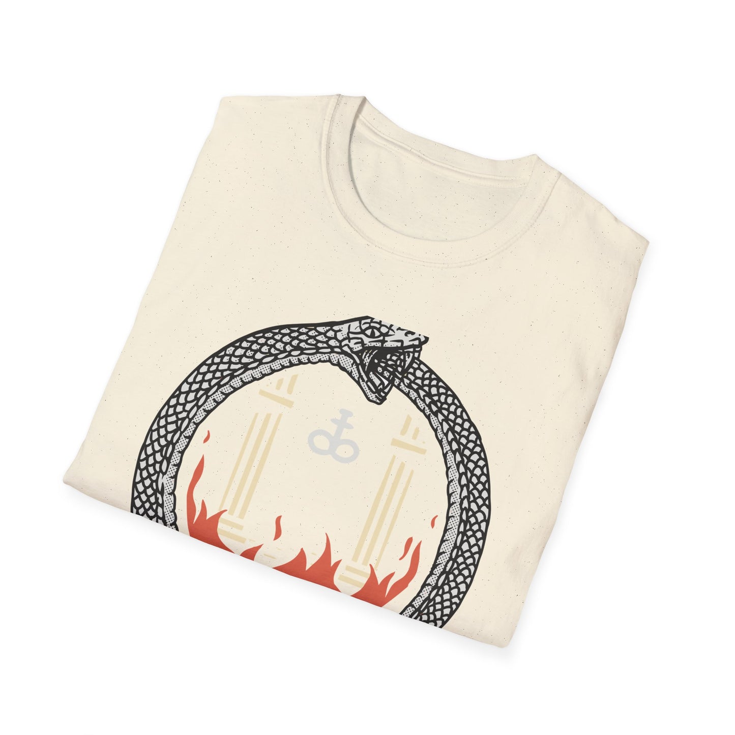Mystical Ouroboros Serpent T-Shirt with Alchemical Leviathan Cross & Pillars - Esoteric Wisdom Tee