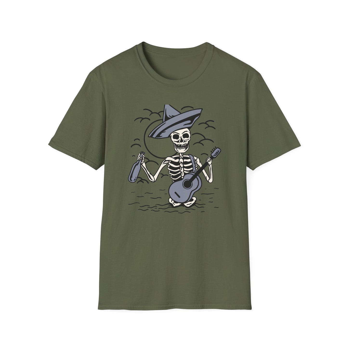 Screaming Skeleton Mariachi Band T-Shirt | Edgy Guitar & Tequila Skull Tee for Music Lovers & Day of the Dead Fans