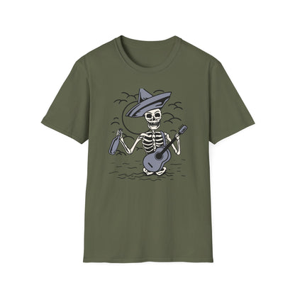 Screaming Skeleton Mariachi Band T-Shirt | Edgy Guitar & Tequila Skull Tee for Music Lovers & Day of the Dead Fans
