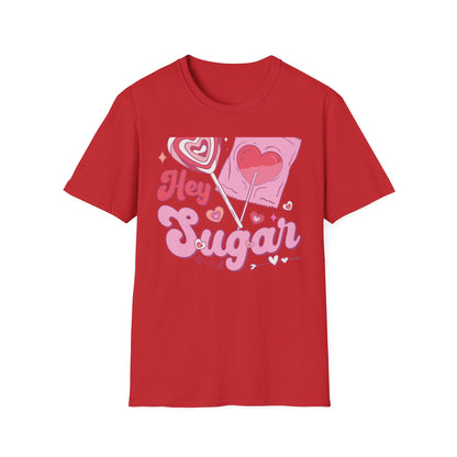 Hey Sugar Retro T-Shirt | Sweet Heart Lollipop & Candy Tee | Valentine's Day Love Gift | Cute Groovy Pink Design for Her