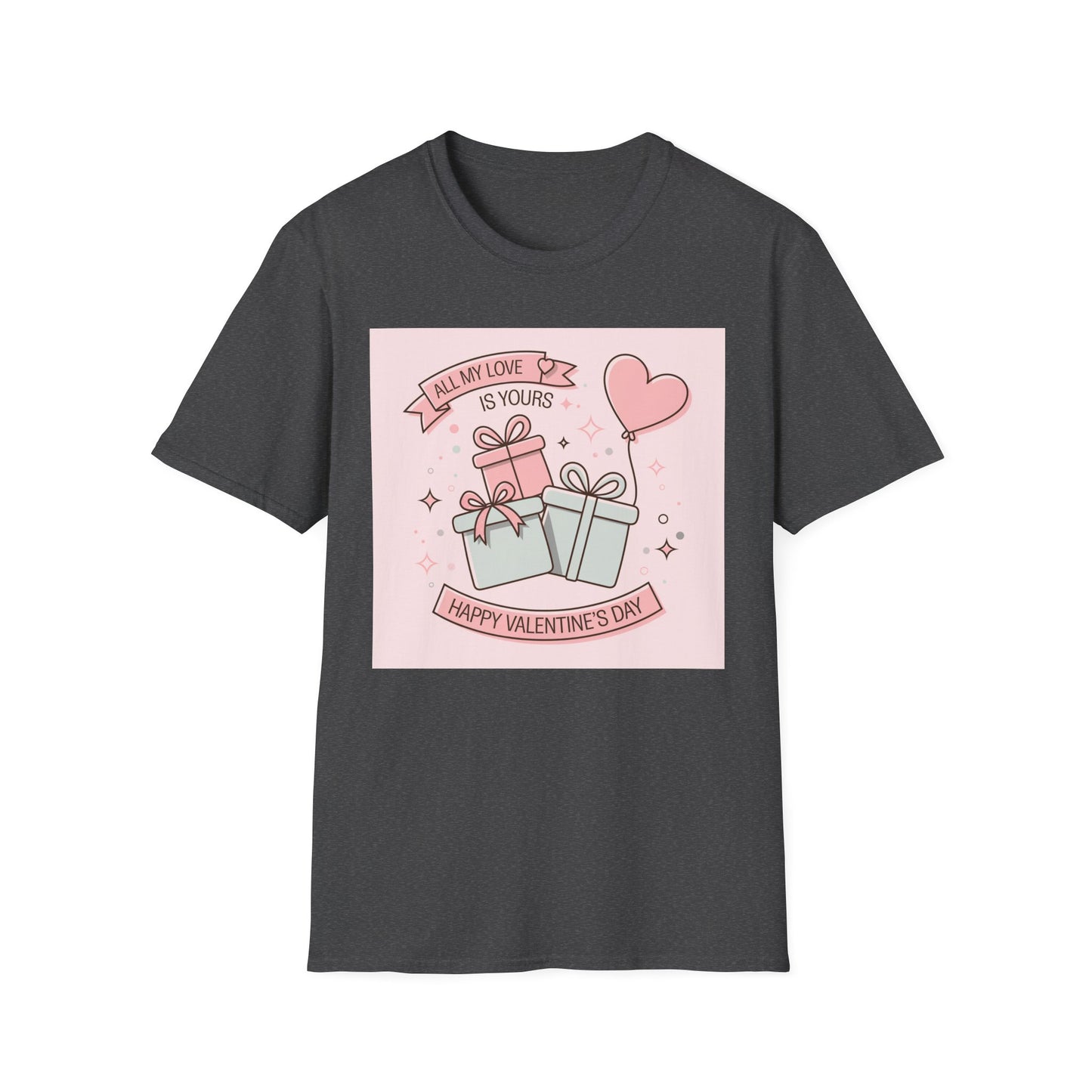 Charming 'All My Love Is Yours' Valentine's Day T-Shirt | Heart Balloon & Gift Boxes Tee | Romantic Gift Apparel