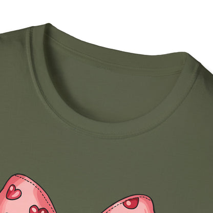 Sweet Mosaic Heart & Pink Bow T-Shirt | Adorable Valentine's Day Gift for Her | Unique Love Design