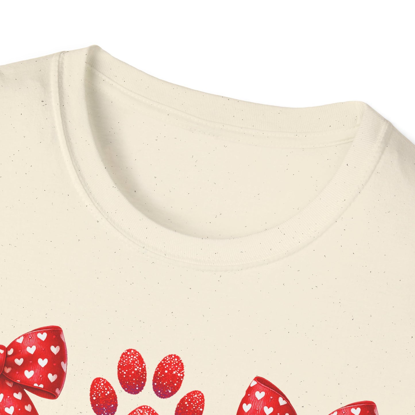 Charming Pet Love T-Shirt: Red Heart Bows & Glitter Paw Prints | Valentine's Day Animal Lover Tee