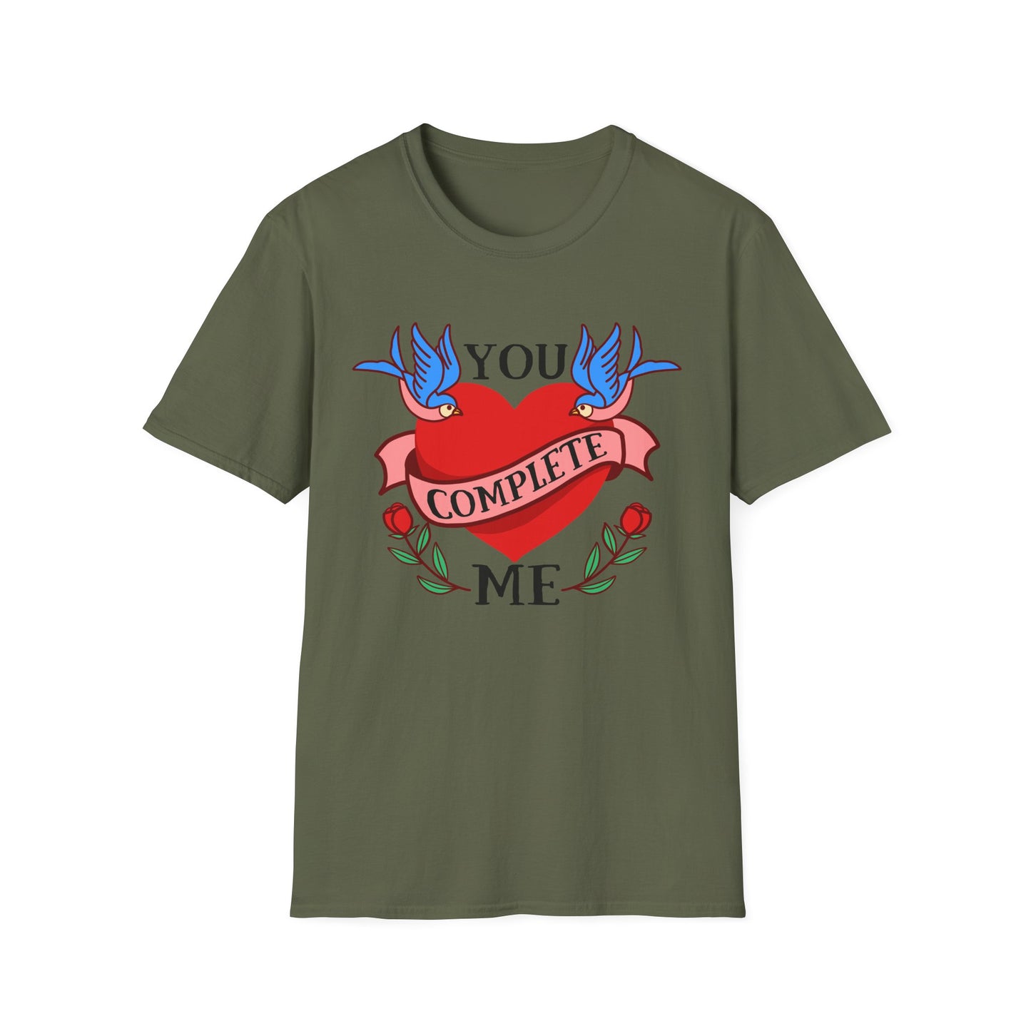 Stunning "Complete" Vintage Tattoo Heart T-Shirt - Romantic Swallows & Roses Design | Perfect Couple's Love Tee