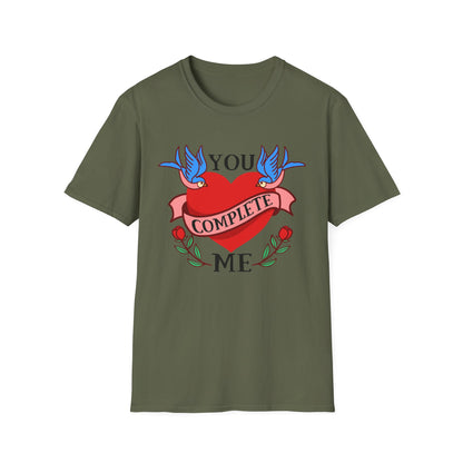 Stunning "Complete" Vintage Tattoo Heart T-Shirt - Romantic Swallows & Roses Design | Perfect Couple's Love Tee