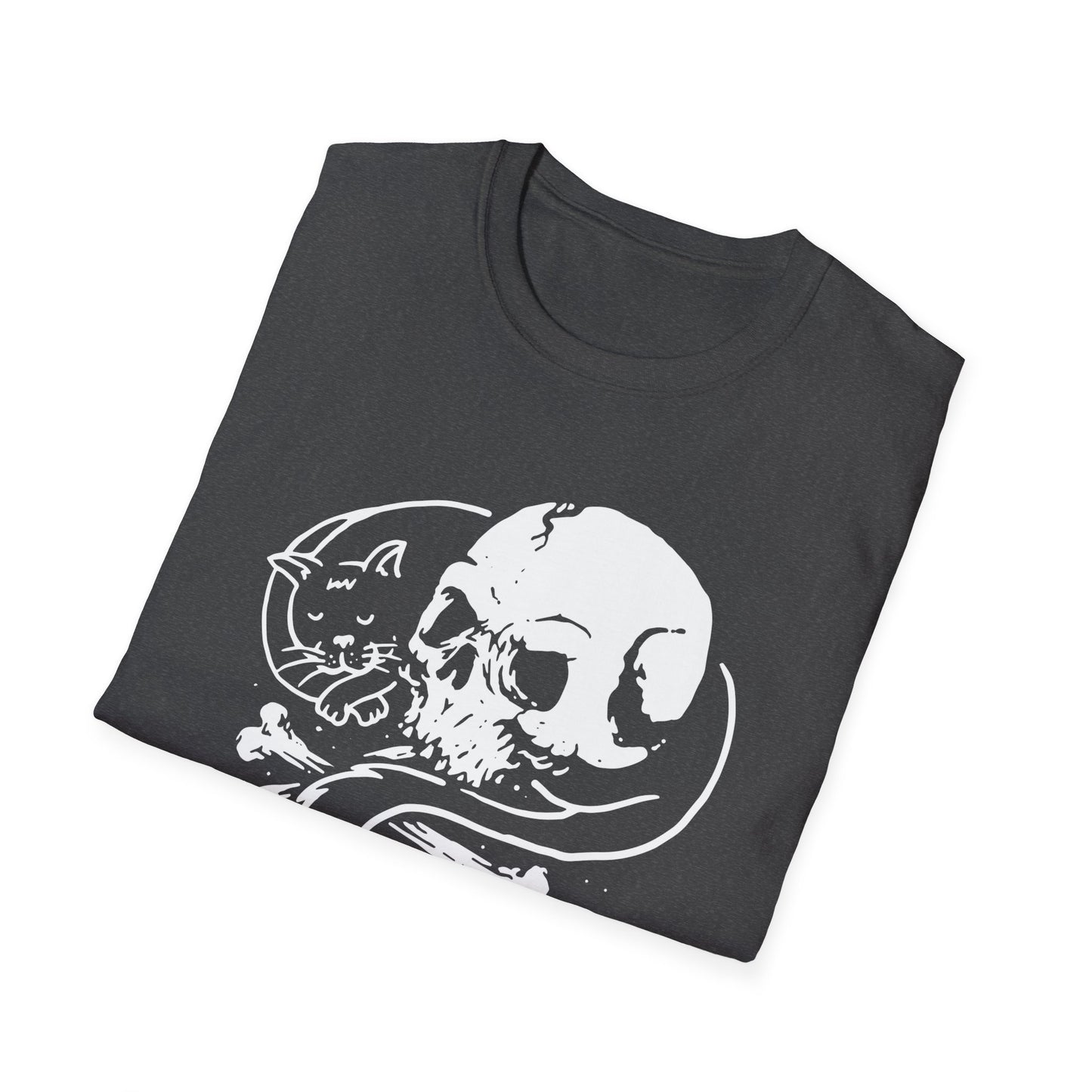 Striking Gothic Cat & Skull T-Shirt | Unique Black & White Abstract Art Tee for Edgy Souls & Dark Nature Lovers