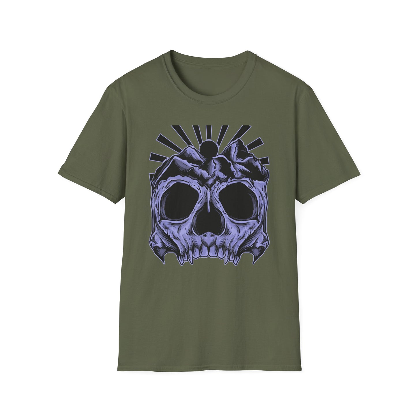 Mystical Mountain Skull T-Shirt | Striking Dark Art Tee with Cosmic Rays - Unique Gothic Nature Graphic for Adventurers & Aesthetic Lovers