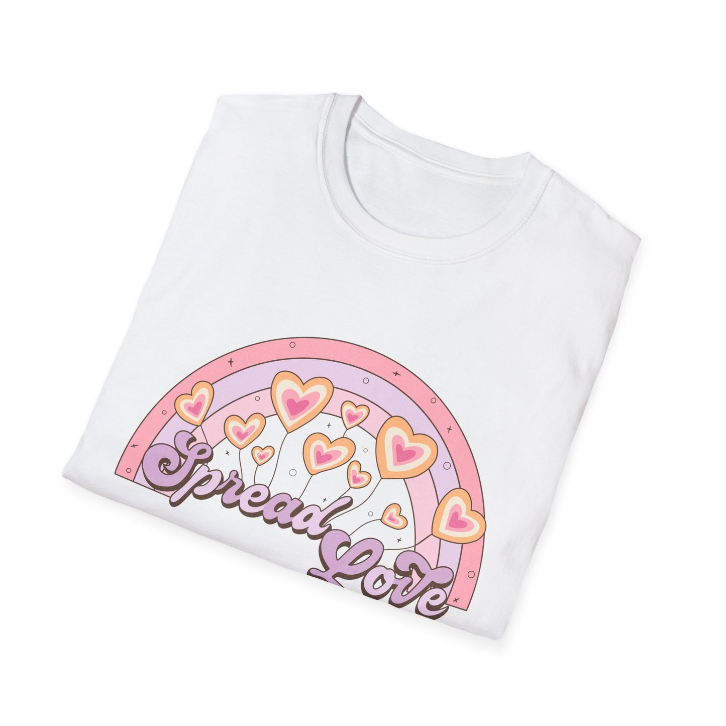 Groovy 'Spread Love' T-Shirt | Retro Pastel Rainbow Hearts | Inspiring Positive Vibes Tee for Women