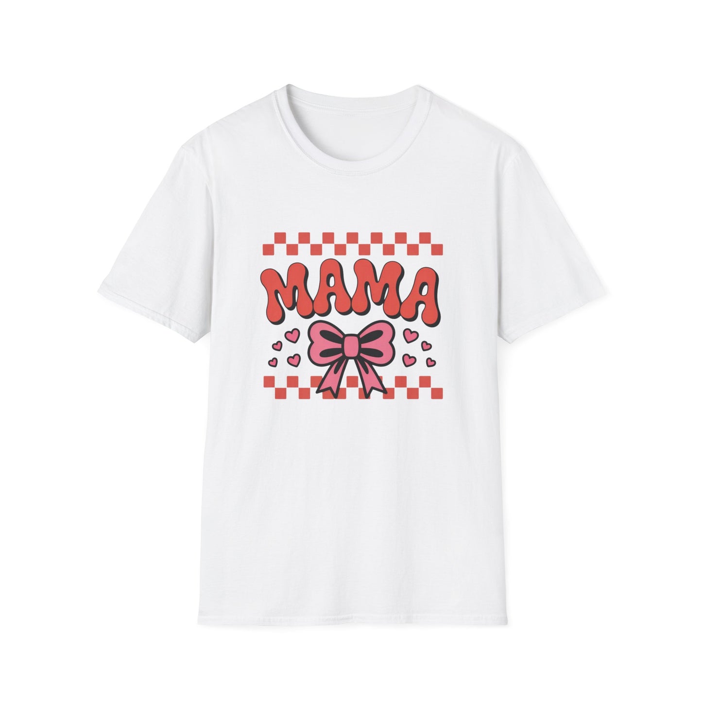 Groovy Mama T-Shirt | Adorable Pink Bow Hearts & Checkerboard | Perfect Mother's Day Gift for Trendy Moms