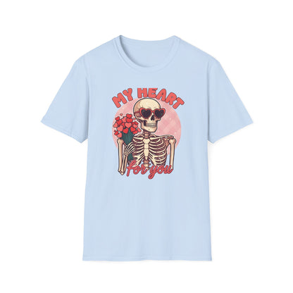Adorably Spooky 'My Heart For You' Skeleton T-Shirt - Unique Valentine's Day & Romantic Gift Apparel for Couples
