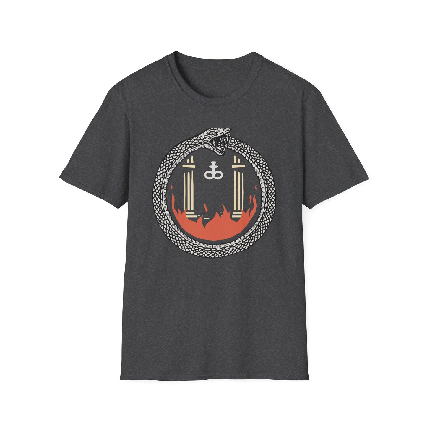 Unleash Your Inner Fire: Mystic Ouroboros & Leviathan Cross T-Shirt | Eternal Alchemy Symbol Tee