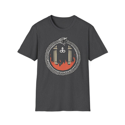 Mystical Ouroboros Serpent T-Shirt with Alchemical Leviathan Cross & Pillars - Esoteric Wisdom Tee