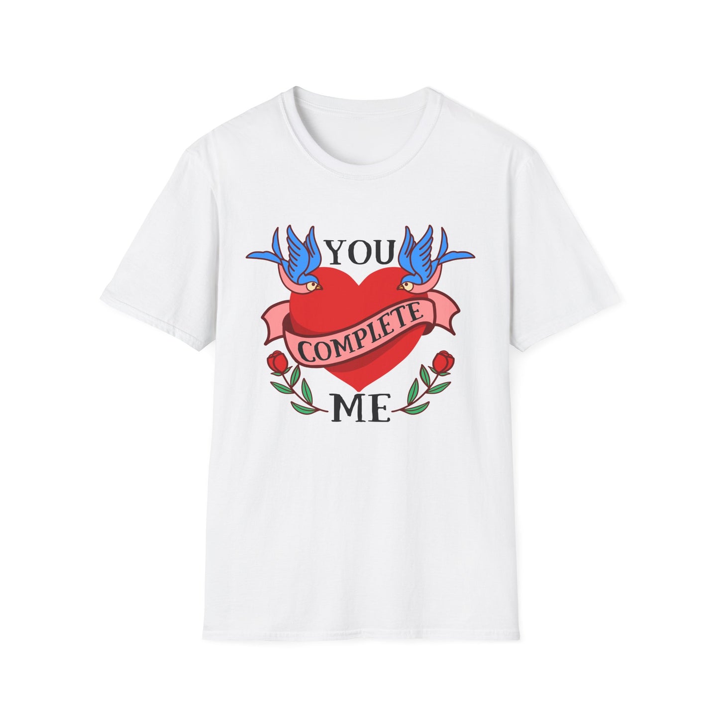Stunning "Complete" Vintage Tattoo Heart T-Shirt - Romantic Swallows & Roses Design | Perfect Couple's Love Tee