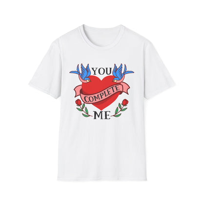 Stunning "Complete" Vintage Tattoo Heart T-Shirt - Romantic Swallows & Roses Design | Perfect Couple's Love Tee