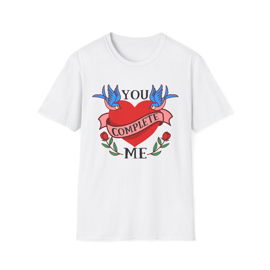 Stunning "Complete" Vintage Tattoo Heart T-Shirt - Romantic Swallows & Roses Design | Perfect Couple's Love Tee