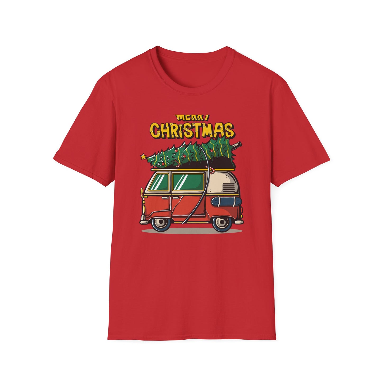 Retro Christmas Van T-Shirt | Awesome Holiday Tree & Skateboard VW Bus Tee | Unique Vintage Xmas Apparel Gift
